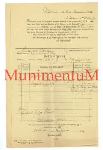Gerichtskasse Amtsgericht NORTHEIM - Kostenrechnung 1923-24 nach WACHENHAUSEN