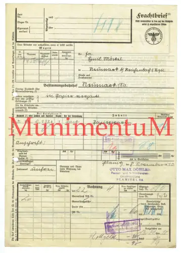 Eilfrachtbrief 1940 Papier- & Schreibwaren Otto Max Döhler PLANITZ i. Sa.