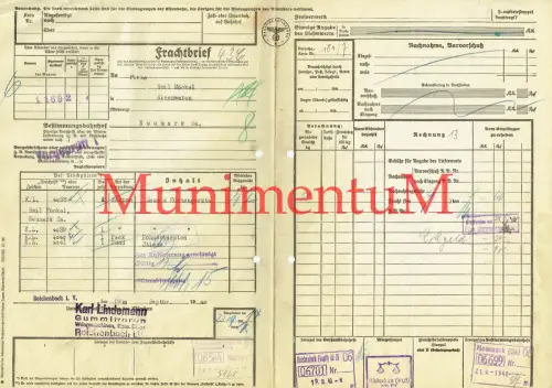 Frachtbrief 1940 Gummiwaren Wringmaschinenfabrik K. Lindemann REICHENBACH i.V.