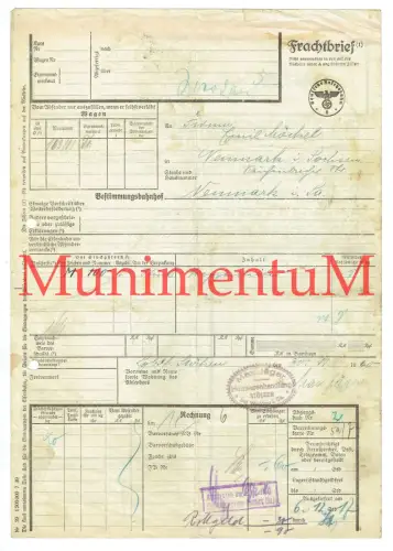 Frachtbrief 1940 Holzwarenhandlung Max Jäger STÖCKEN b. WERDAU - Treppenleiter