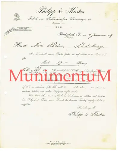 Fabrik Rollbandmaßen & Wasserungen gegr. 1883 Philipp & Kirsten REICHENBACH 1907
