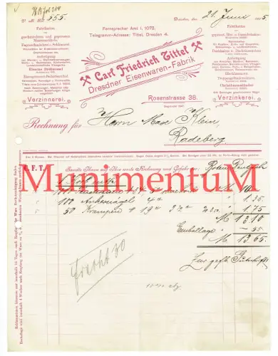 Dresdner Eisenwaren-Fabrik C. F. Zittel Verzinnerei Verzinkerei DRESDEN 1905