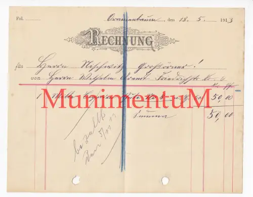 Cigarren Zigarren Arendt ORANIENBAUM - Rechnung 1913 an Nischwitz GROßÖRNER