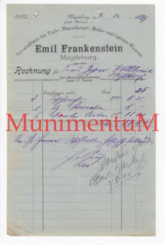 Manufactur, Mode- & Leinenwaren Emil Frankenstein MAGDEBURG - Rechnung 1899/95?