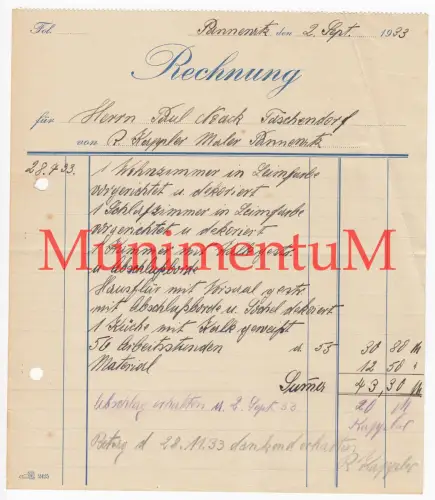 Maler Kappler PANNEWITZ Rechnung Offerte Briefbogen Reklame Werbung 1933