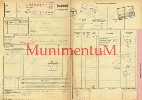 Frachtbrief 1942 Gebrüder Dittmar HEILBRONN land- & forstwirtschaftliche Geräte