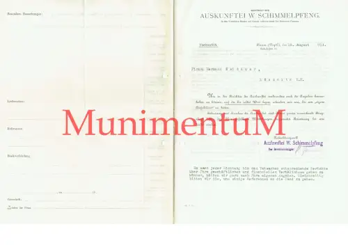 Auskunftei Schimmelpfennig PLAUEN 1911 Offerte Anschreiben Beauftragung LÖSSNITZ