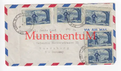 Air Mail Luftpost JÜDISCHES ALTERSHEIM nach WÜRZBURG , Amerika 1934 Kuvert Levi