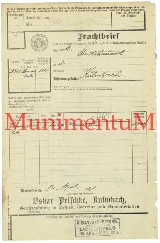 Frachtbrief bay. Staatseisenbahn Petschke Frachtstempel Lichtenfels Kulmbach#127