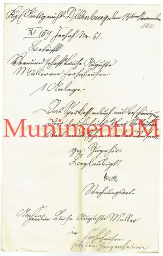 Amtsgericht Dillenburg Vormundschaft Beglaubigung 1912 Volljährigkeit Dokument