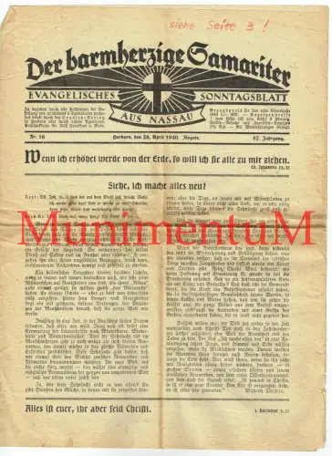 Der barmherzige Samariter. Evangelisches Wochenblatt. Nassau. Herborn 1940 87.Jg
