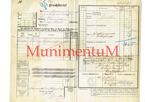 Frachtbrief 1898 Neumarkt Wirsberg Himmelkron Ladung Kohlenlösche #145
