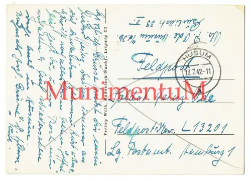 Feldpostkarte LUFTNACHRICHTEN (Lg) (Flgm) Regiment 11 | H. Ode1942 HUSUM F50