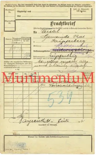 Frachtbrief Bayern 1921 Paul Ludwig BAYREUTH n. STADTSEINACH bzw. KUPFERBERG