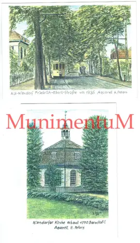 Niendorfer Kirche - Aquarell H. Peters - Postkartenformat - NIENDORF