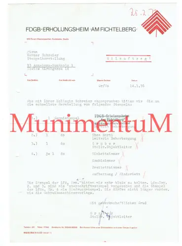 FDGB Erholungsheim Fichtelberg OBERWIESENTHAL Eilauftrag 1976 ANNABERGBUCH-HOLZ