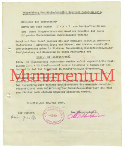 Obstnutzungsdauer Gemeinde SCHMÖLLN Amtsh. BAUTZEN 1945 Verpachtung Stempel