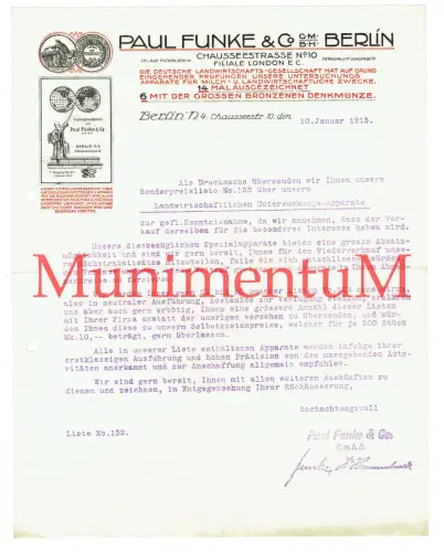 Untersuchungsapparate für Landwirtschaft Paul Funke & Co. BERLIN - Offerte 1913
