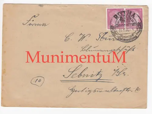 TRACHENAU Krs. BORNA über RÖTHA nach SEBNITZ 1944 - leerer Kuvert