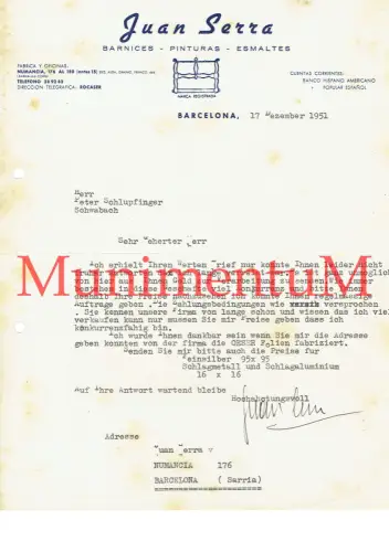 Vermittler Vertreter Juan Serra BARCELONA - Anfrage Gold Edelmetall 1951