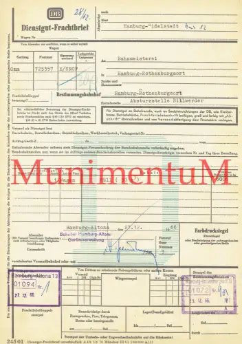 2x Frachtbriefe Dienstgut Bahnmeisterei Hamburg-ROTHENBURGSORT BILLWERDER R380