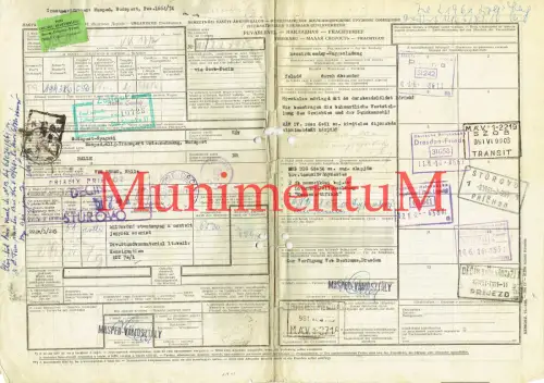 Frachtbrief Ungarn BUDAPEST Dresden Bad Schandau Halle Pirna TRANSIT StempelR391