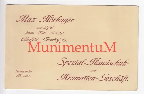 Krawatten & Spezial-Handschuhe Max Hörhager ELBERFELD - Rechnung Nota 1909