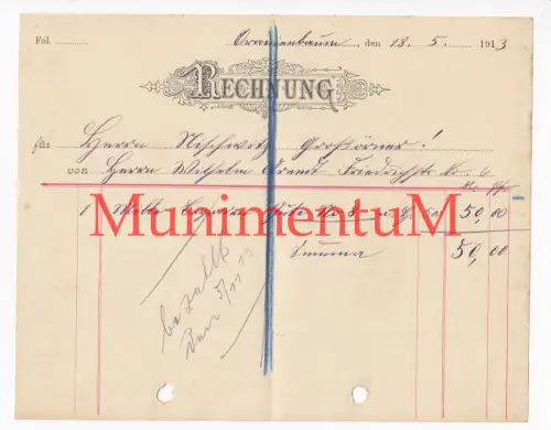 Cigarren Zigarren Arendt ORANIENBAUM - Rechnung 1913 an Nischwitz GROßÖRNER