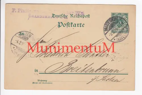 P. Pfaffe vorm. S. Walther Ww. BRANDENBURG HAVEL Postkarte 1899 n. BREITENBRUNN