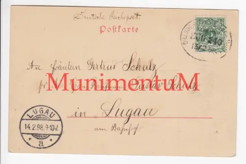 Postkarte 1898 von CHEMNITZ nach LUGAU | Wohlmann an seine Cousine Frl. Schulz