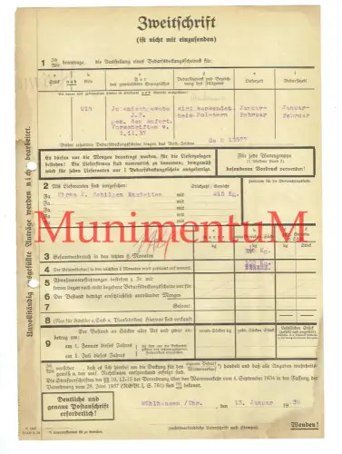 Fa. SCHILDEN EMSDETTEN Jutemischgewebe 1939 Antrag Bedarfsdeckungsschein R163