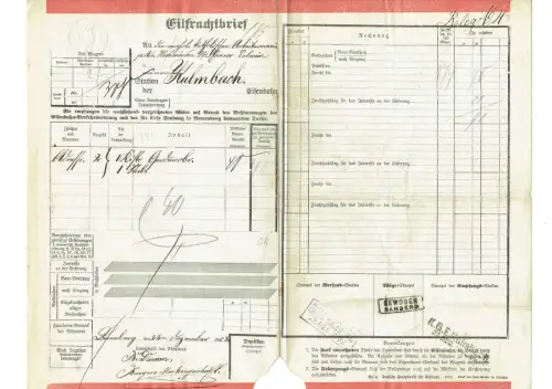 EILFrachtbrief 1902 Bamberg KISTE GARDEROBE MASKENGESCHÄFT an kath. PFARRER #115