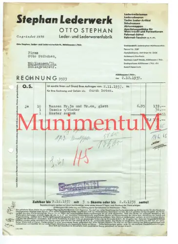 Otto Stephan Leder- und Lederwarenfabrik 4x Rechnungen 1937 R226