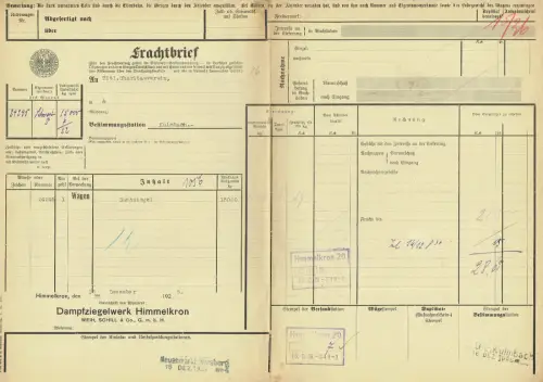 Frachtbrief 1926 Dampfziegelwerk HIMMELKRON - KULMBACH Charitasverein #56 Nr.2