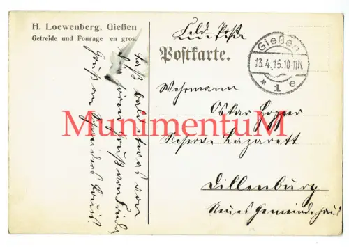Feldpostkarte Reserve-Lazarett Dillenburg Loewenberg Gießen 1915