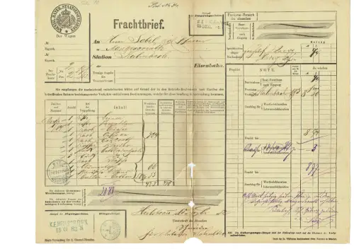 Frachtbrief 1882 HEILSBRONN MANGERSREUTH Schneider Schultze #61