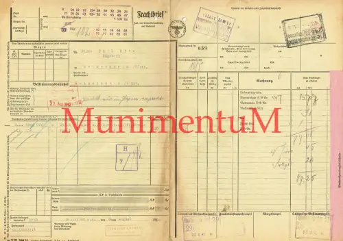 Frachtbrief 1942 Gebrüder Dittmar HEILBRONN land- & forstwirtschaftliche Geräte