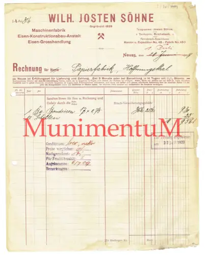 Josten Söhne Maschinenfabrik Eisen-Konstruktionsbau-Anstalt NEUSS 1909 R242