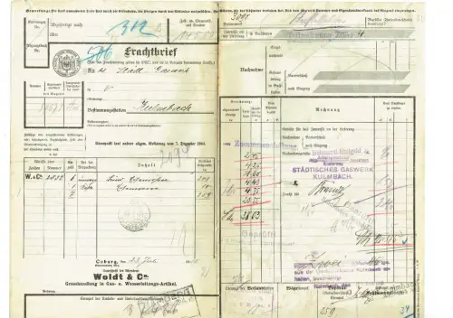 Frachtbrief Kgl. Eisenbahn Dir. ERFURT 1915 1. Weltkrieg COBURG Kulmbach #3