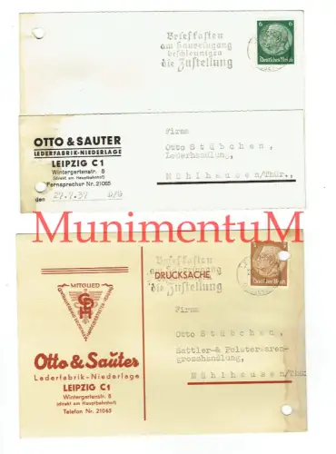 Postkarten Otto & Sauter Lederfabrik NIEDERLAGE b. LEIPZIG 1937 Mühlhausen  R203