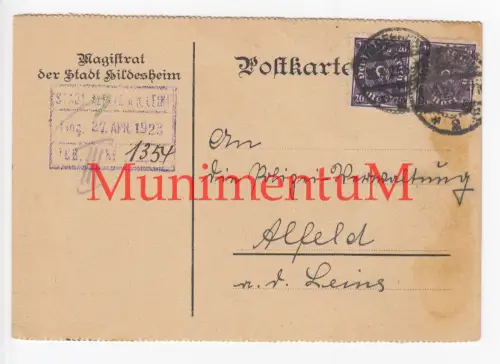 Städtischer Milchhof HILDESHEIM - Postkarte 1923 Polizeiverwaltung ALFELD Leine
