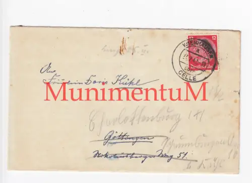 Kloster WIENHAUSEN über CELLE leerer Kuvert 1942 n. CHARLOTTENBURG GÖTTINGEN