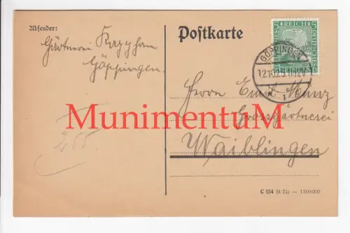 Gärtnerei Kapphan GÖPPINGEN - Postkarte Bestellung Chrysanthemen 1925