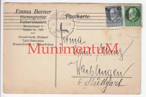 Bluemengeschäft Emma Berner KAISERSLAUTERN - Bestellung Nelken 1919 WAIBLINGEN