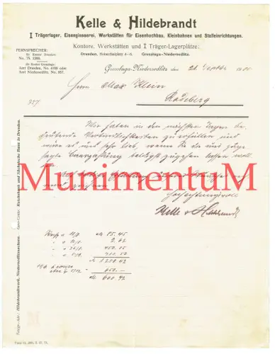 Eisengießerei Kelle & Hildebrandt GROSSLUGA-NIEDERSEDLITZ - Rechnung 1905