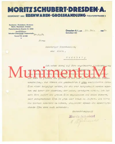 Eisenwaren-Großhandlung Moritz Schubert DRESDEN - Rechnung Werbung Reklame 1928