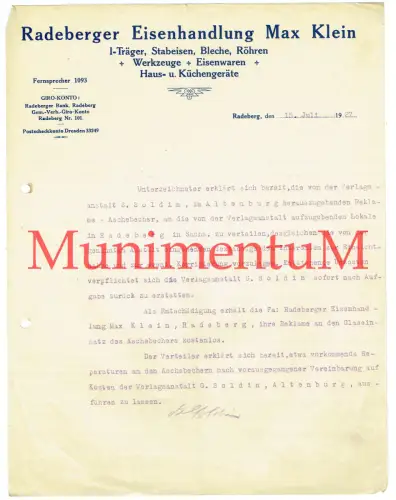 Eisenhandlung Max Klein RADEBERG Sachsen 1927 | Verlagsanstalt Soldin Altenburg
