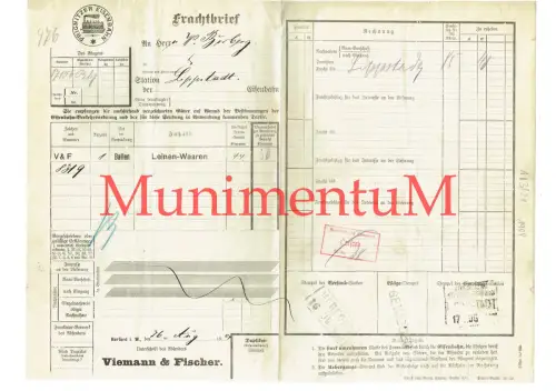 Frachtbrief 1904 Viemann & Fischer HERFORD n LIPPSTADT Leinenwaren Prignitzer EB