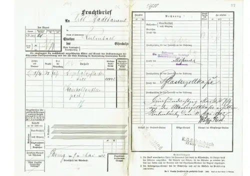Frachtbrief 1902 Pasing Kulmbach Asphalt Steinkohlentheerpech #75