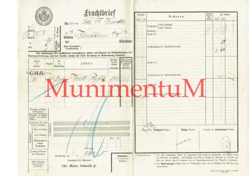 Frachtbrief Generaldirektion kgl württembergische Staatseisenbahn HEILBRONN 1895